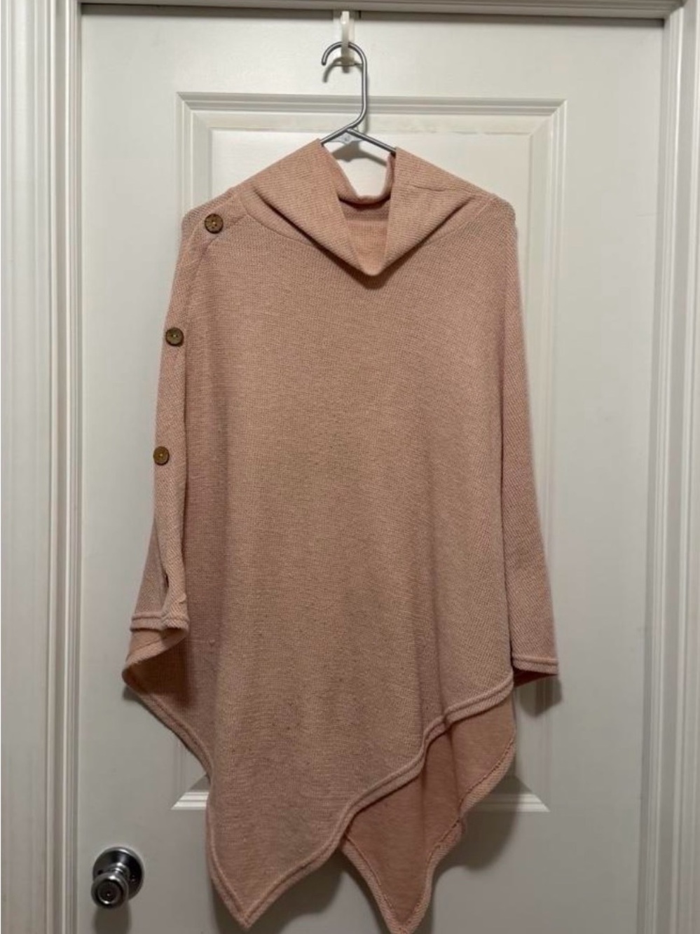 Light Pink Hooded Button-Shoulder Poncho